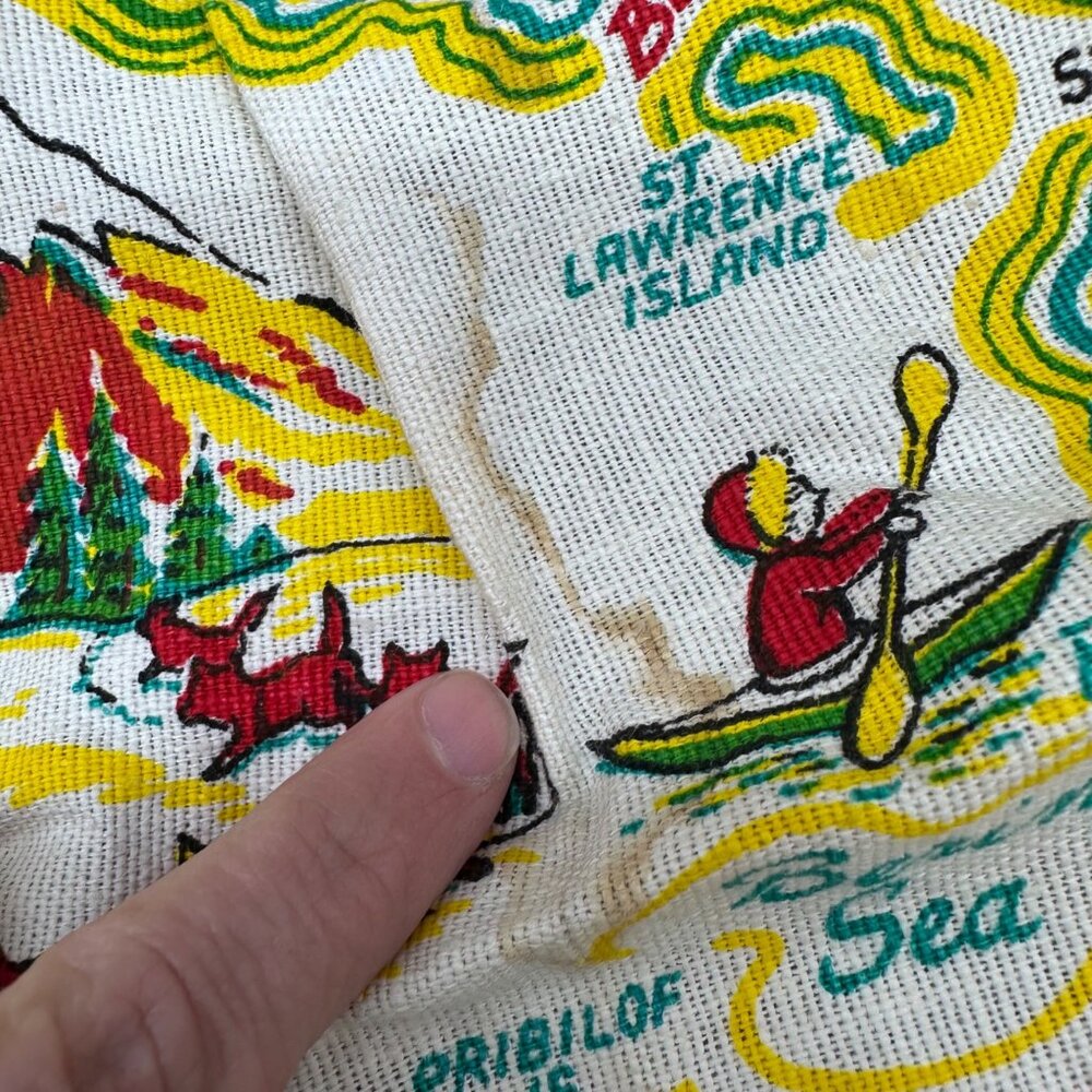 Vintage Alaska Souvenir Apron Map Cactus Cloth Mid Century Kitsch Yellow Red - Picture 7 of 9